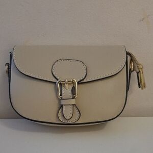 Cream Crossbody Saddle Bag with Gold Buckle